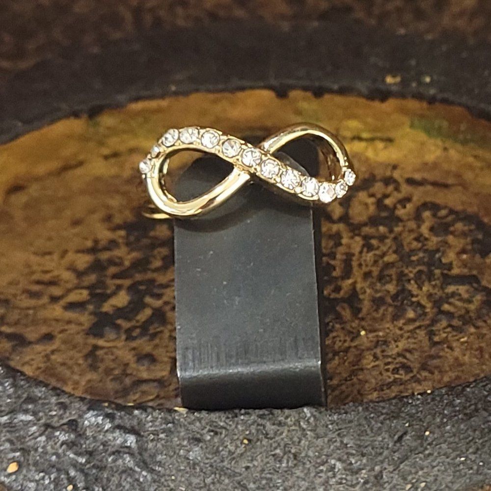 Women's Dainty Gold Infinity Ring - Paved Gem Infinity Ring - Picture 3 of 5